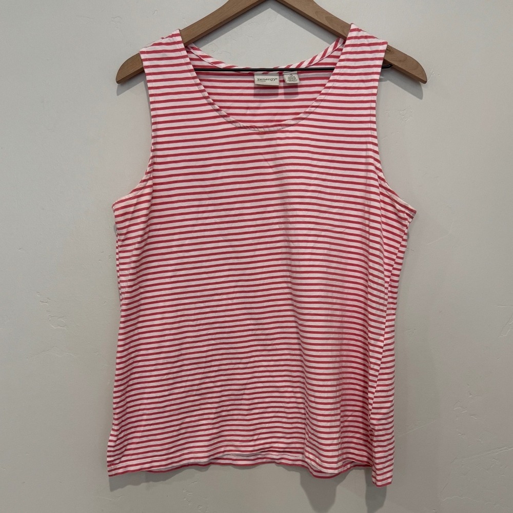 Chicos Red White Striped Sleeveless Tank Top Nautical Preppy Americana Size 3 XL